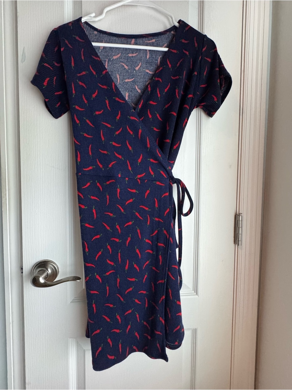 Navy Wrap Dress with Red Feather Print - Women